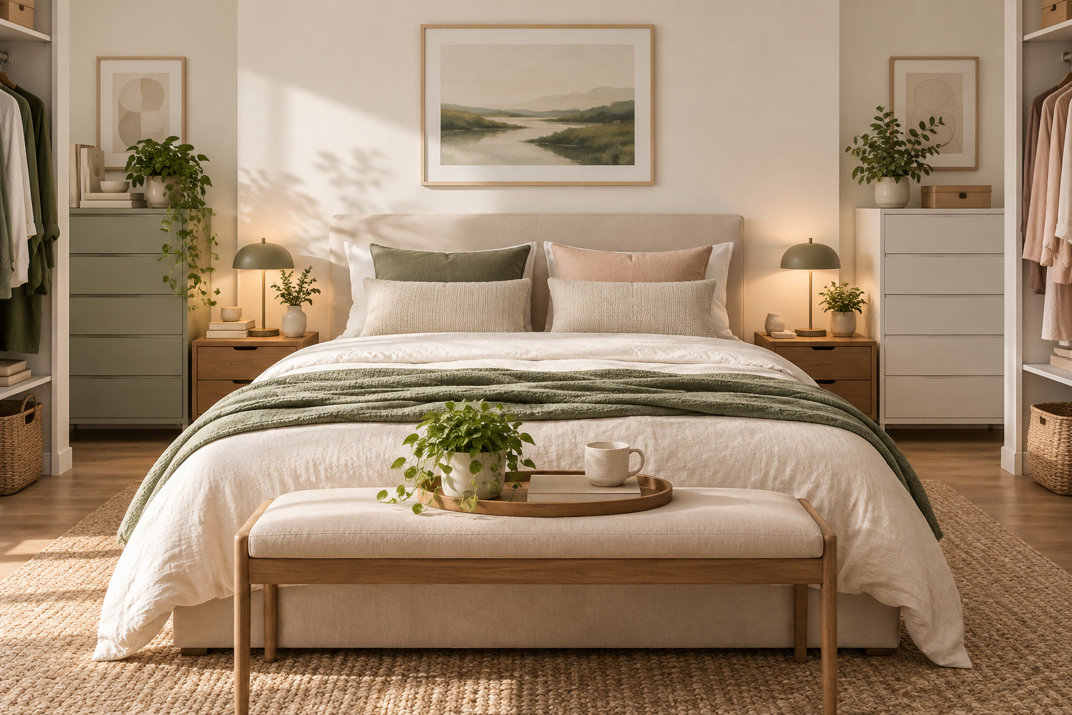 Shared bedroom workspace with two personal storage areas and one clear shared surface